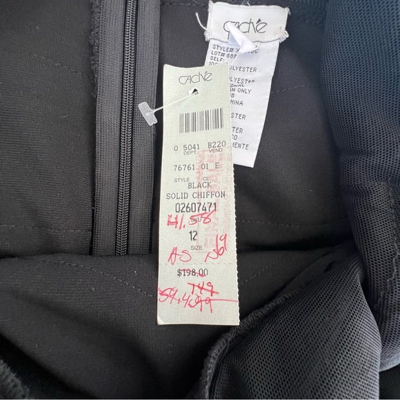 New Vintage Cache Y2K Asymmetric Ruffle Chiffon Ruched Illusion Dress 12 Ribbon - Picture 16 of 16